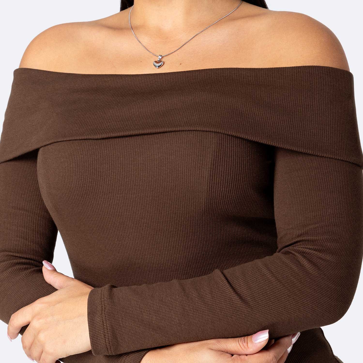 Polo Off Shoulder Rib Lycrado M/L Byeol Chocolate - Imagen 4