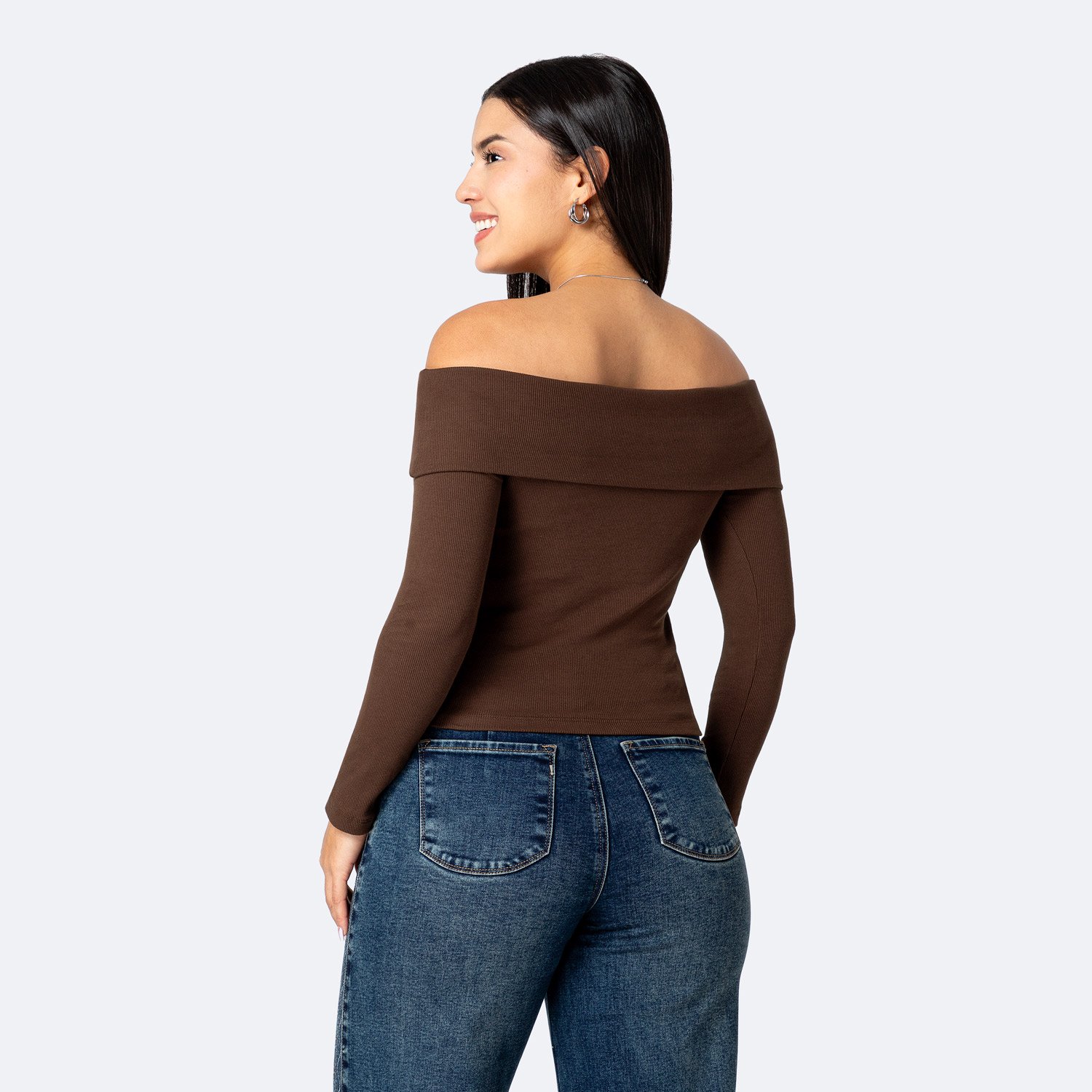 Polo Off Shoulder Rib Lycrado M/L Byeol Chocolate - Imagen 2