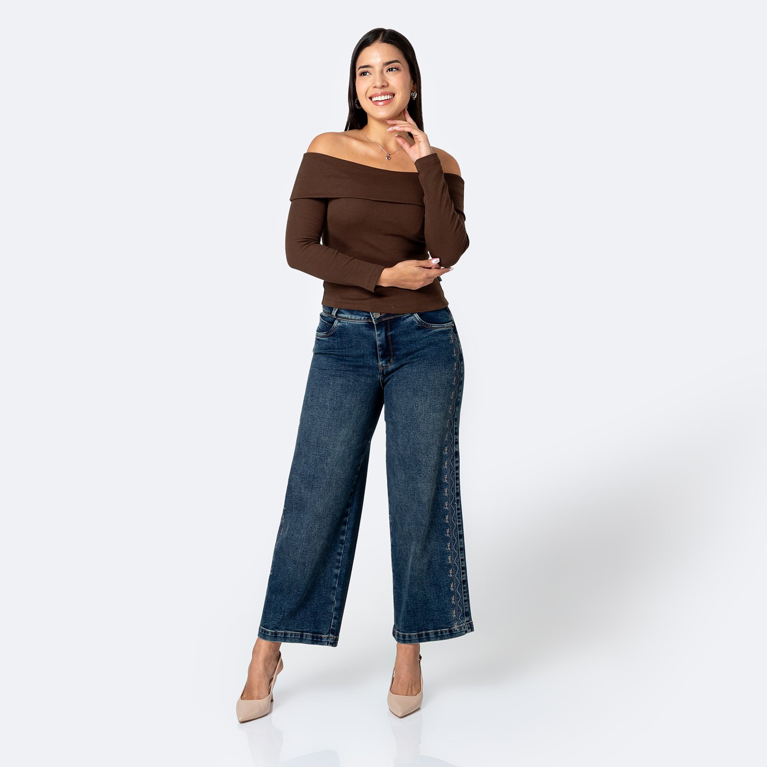 Polo Off Shoulder Rib Lycrado M/L Byeol Chocolate - Imagen 3